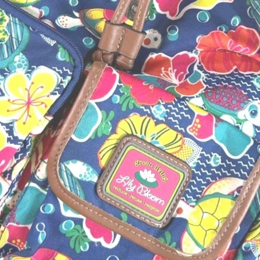 Lily Bloom Green Living Tropical Turtle Floral Backpack Navy‎ Blue Recycled Bag